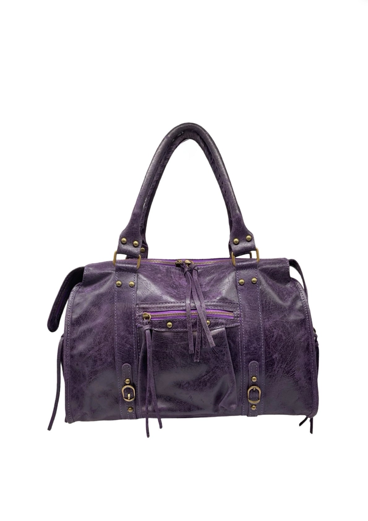 Brushed leather city bag - large