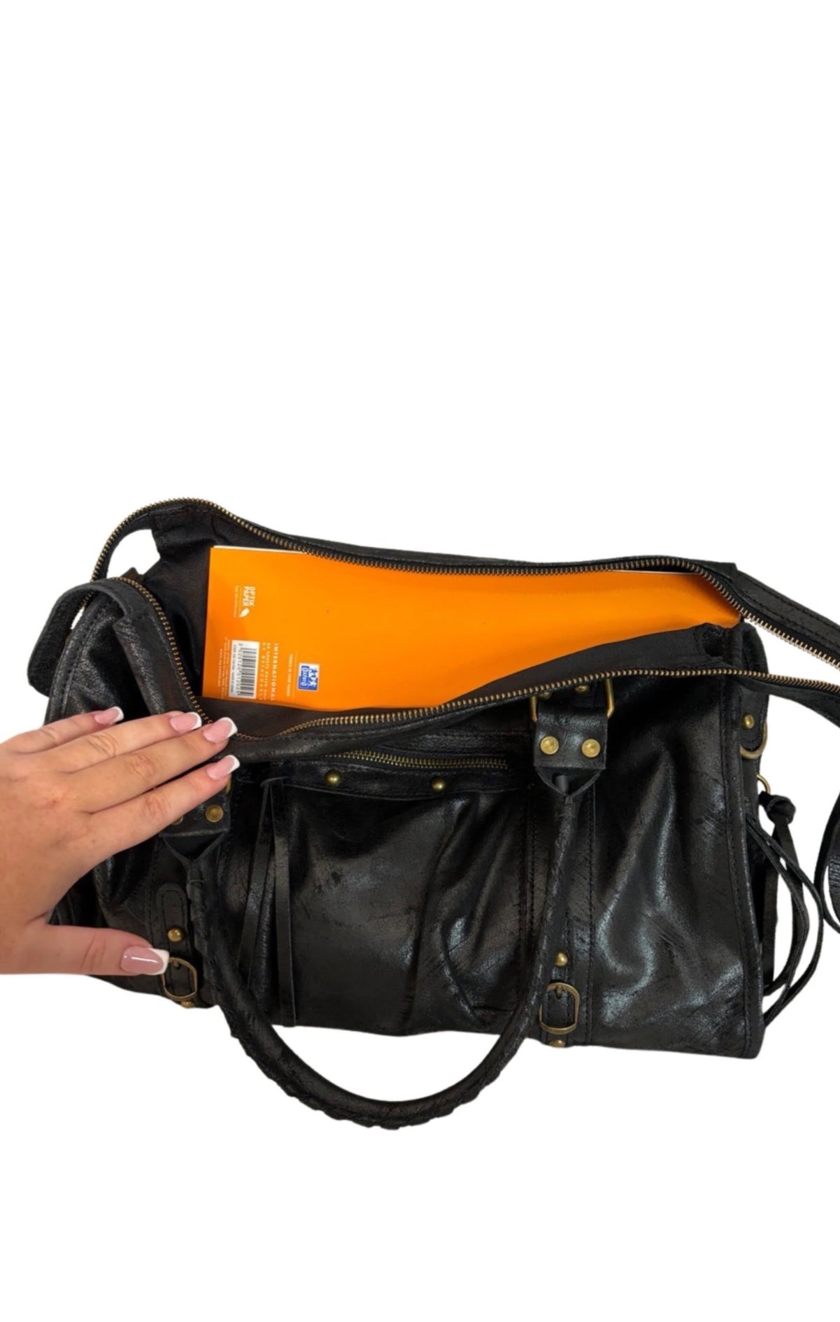 Brushed leather city bag - large