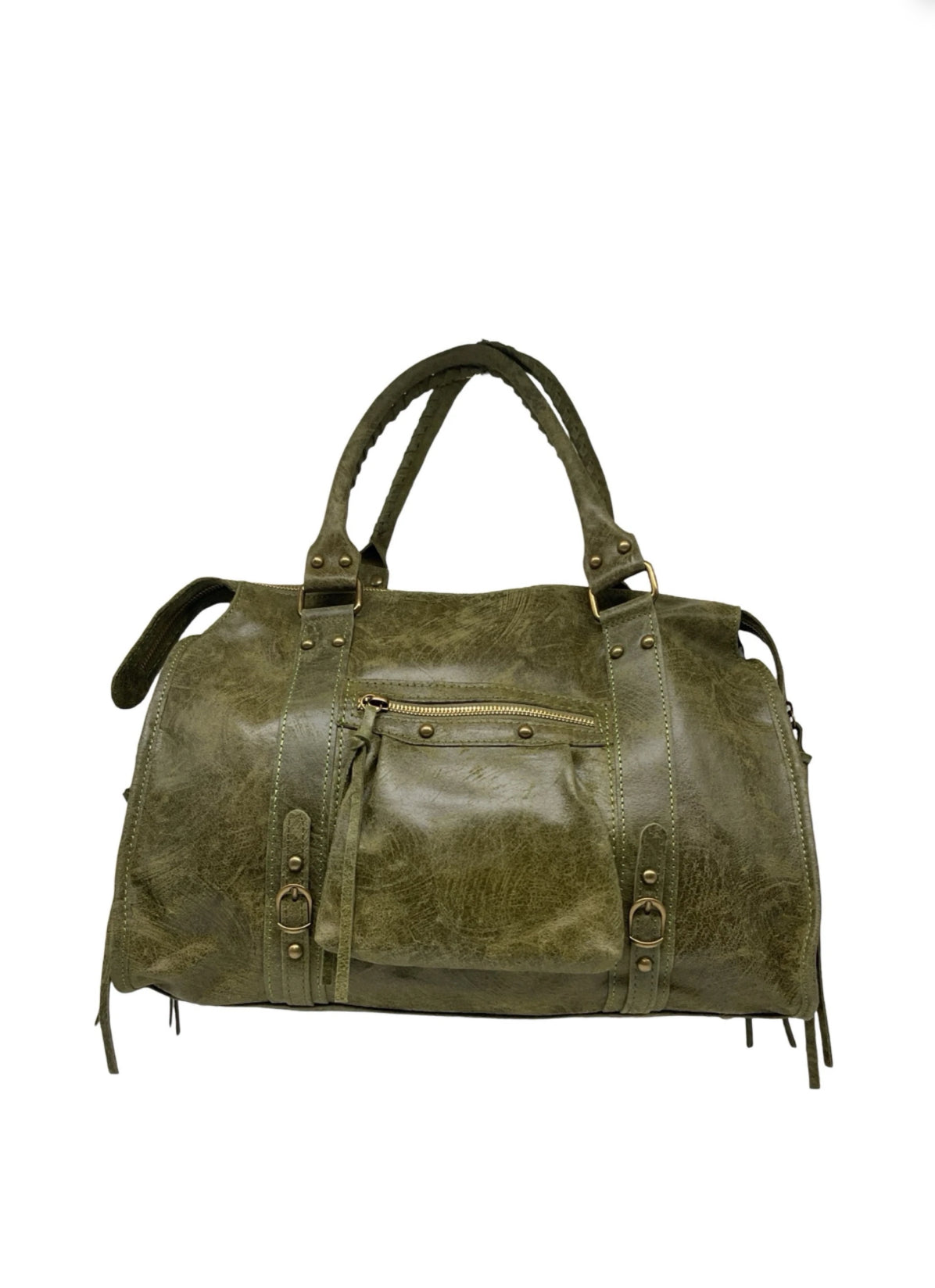 Brushed leather city bag - large