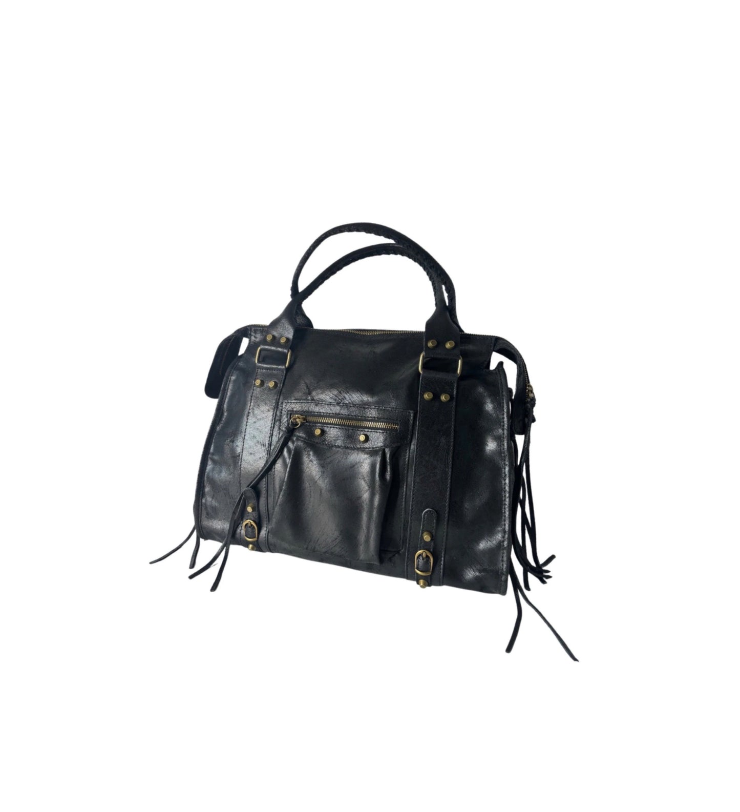 Brushed leather city bag - large