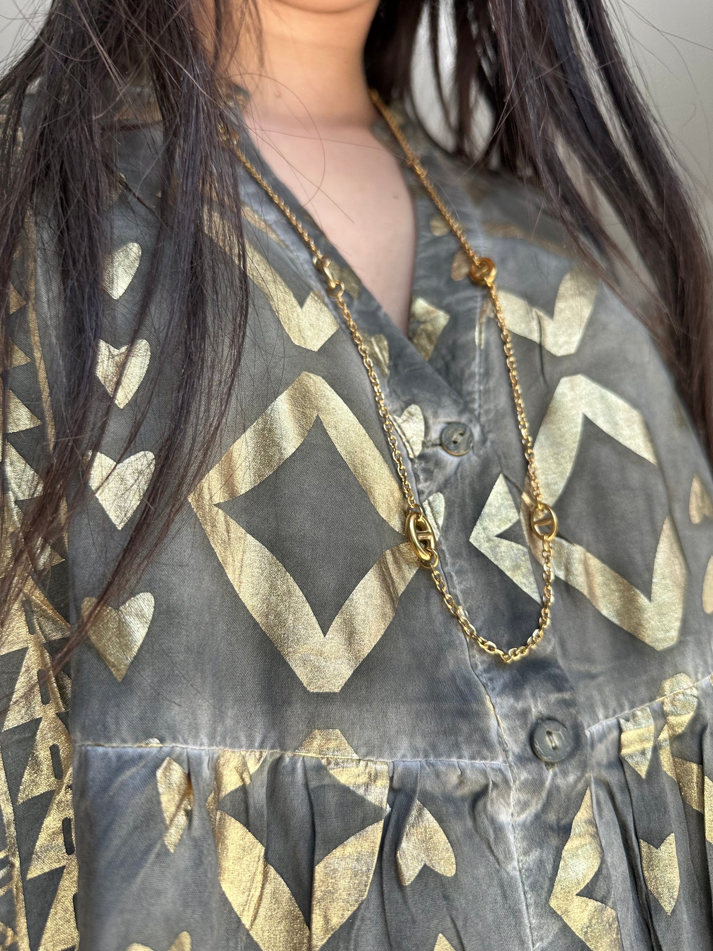 Long Stainless Steel Pig Nose Necklace - Gold