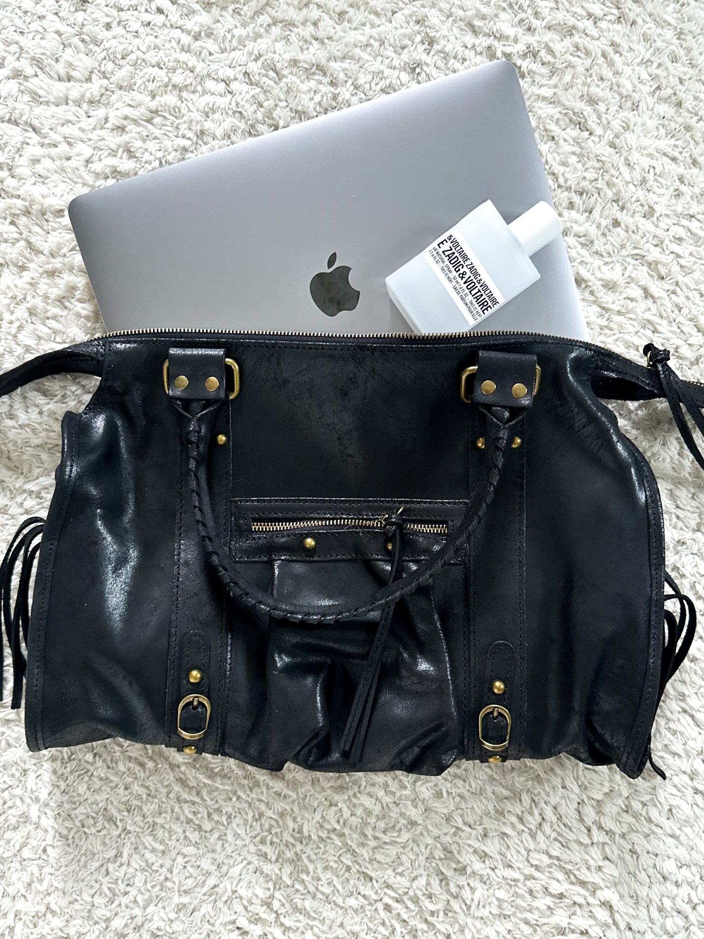 Brushed leather city bag - large
