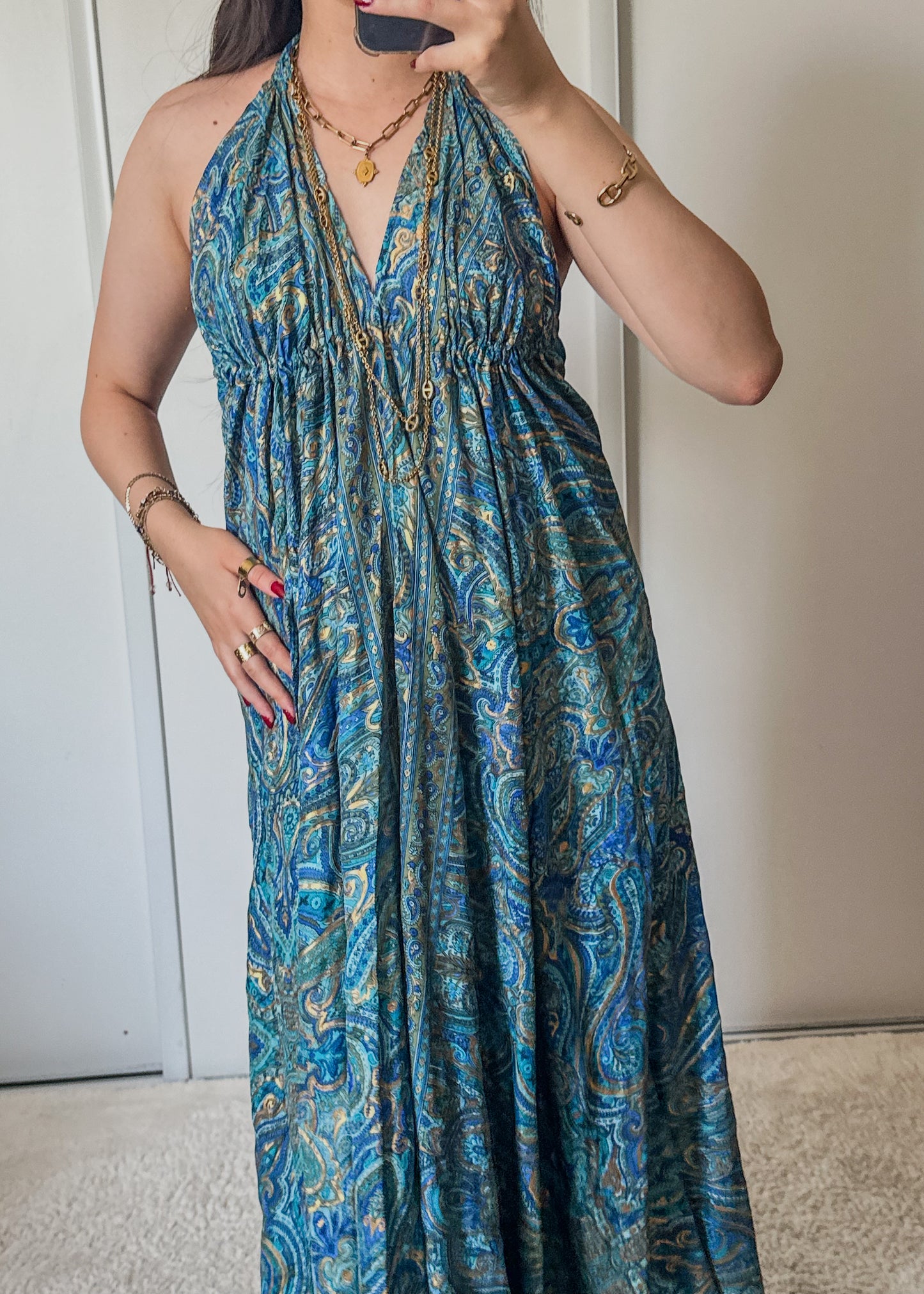 Bohemian dress - blue/gold