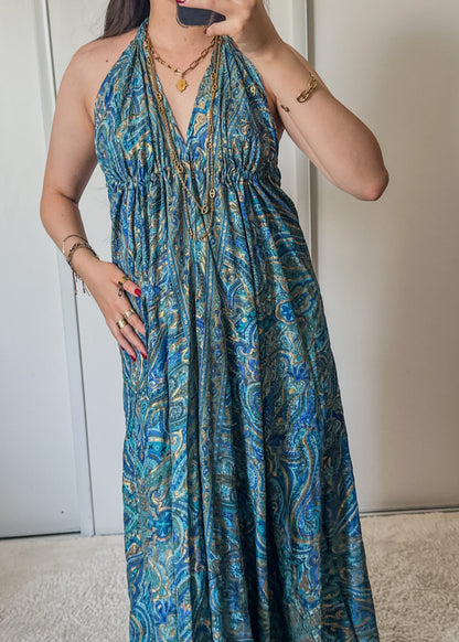 Bohemian dress - blue/gold