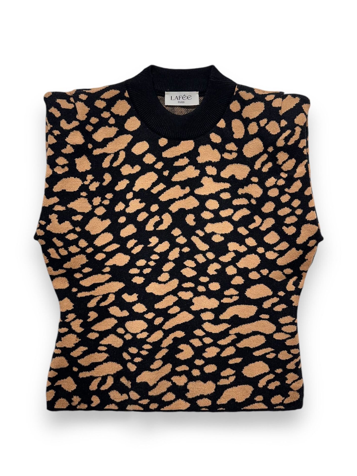 Leopard sleeveless shoulder knit sweater top