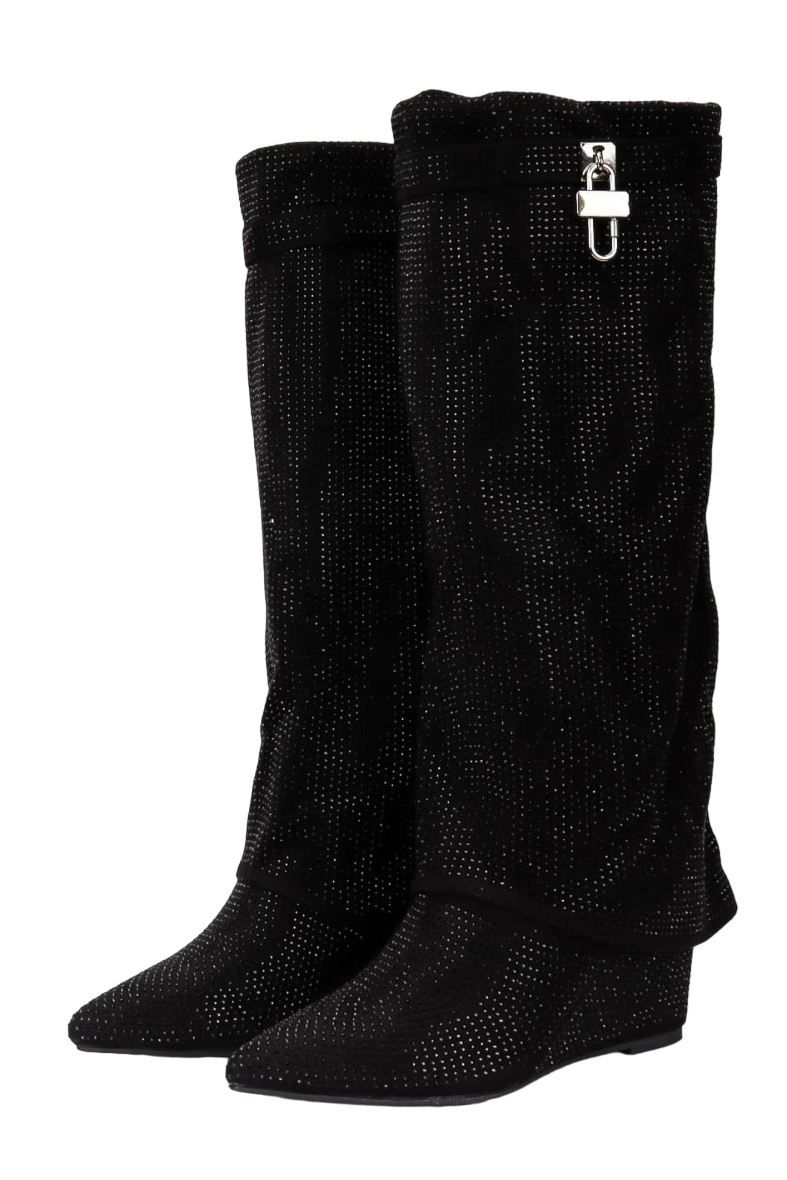 Silver Glitter Wedge Heeled Gaiters Boots