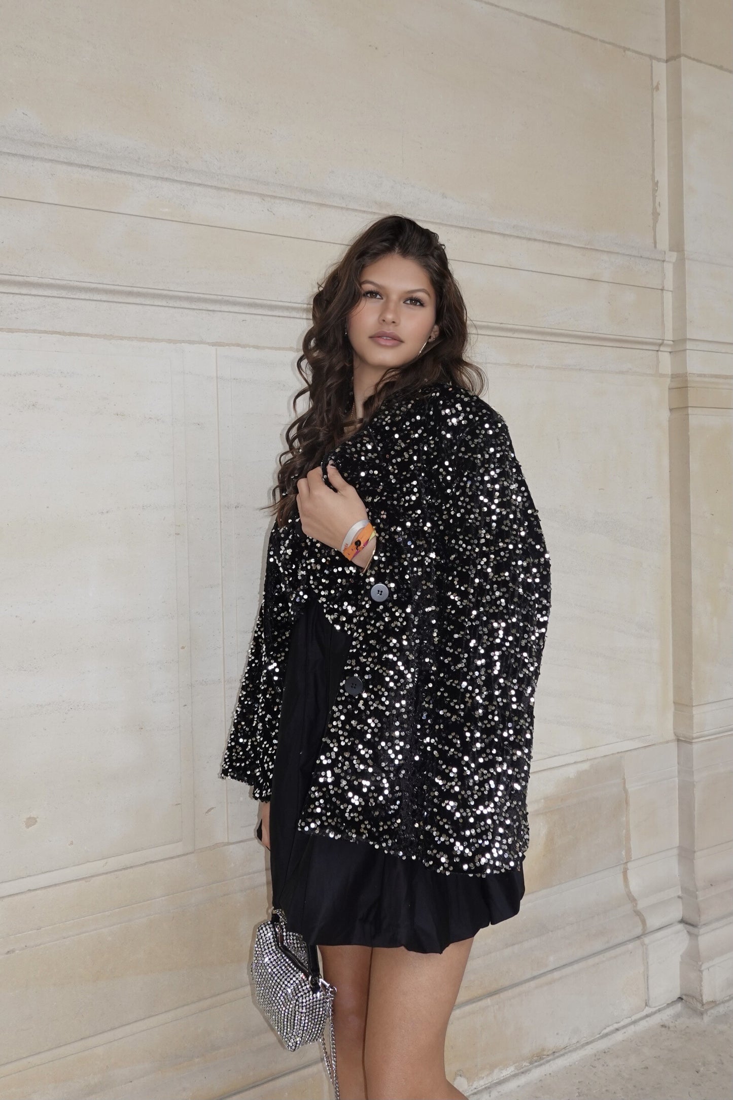 Veste blazer en velours à paillettes