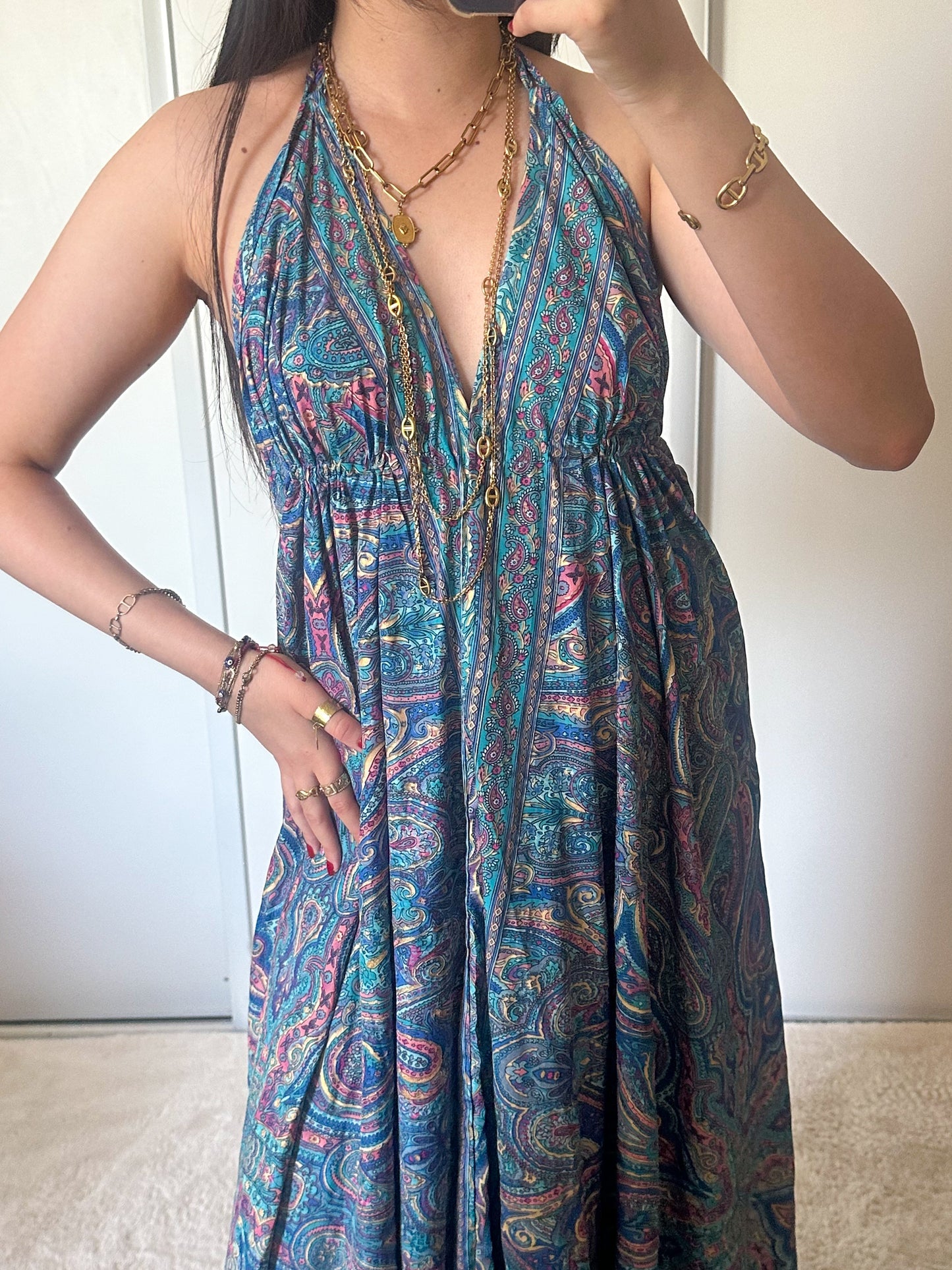 Robe bohème - bleu marine / rose