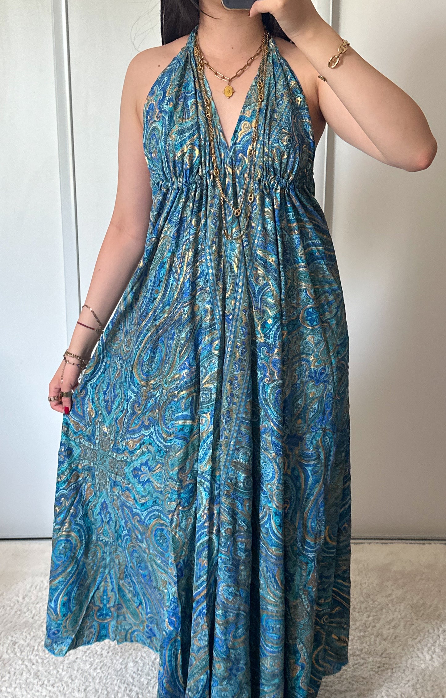 Bohemian dress - blue/gold