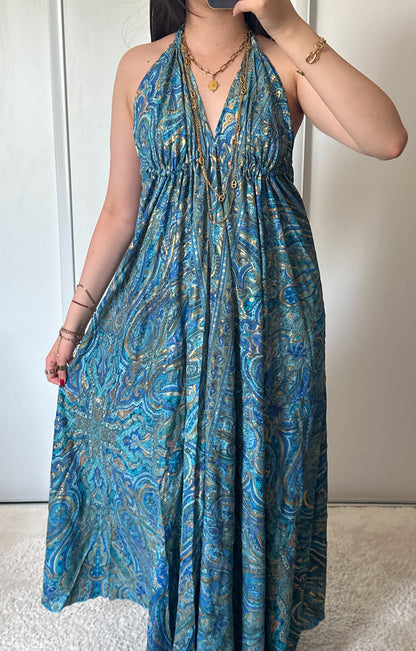 Bohemian dress - blue/gold