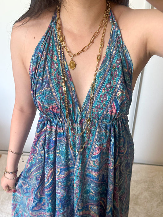 Robe bohème - bleu marine / rose