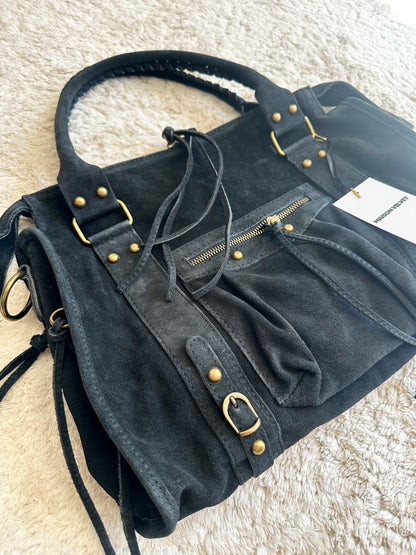 Tas L - Zwart suède leer