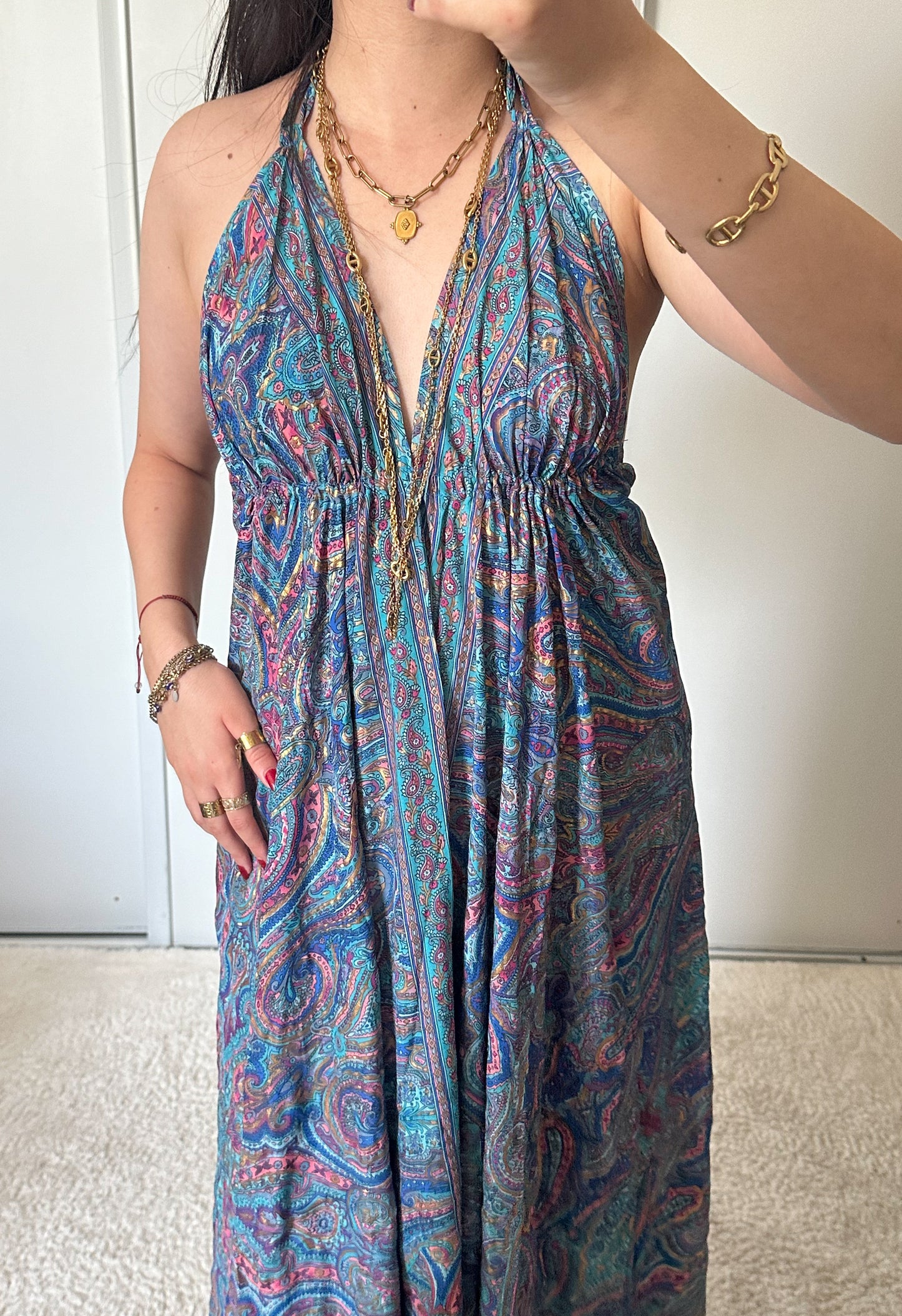 Bohemian dress - Navy/pink