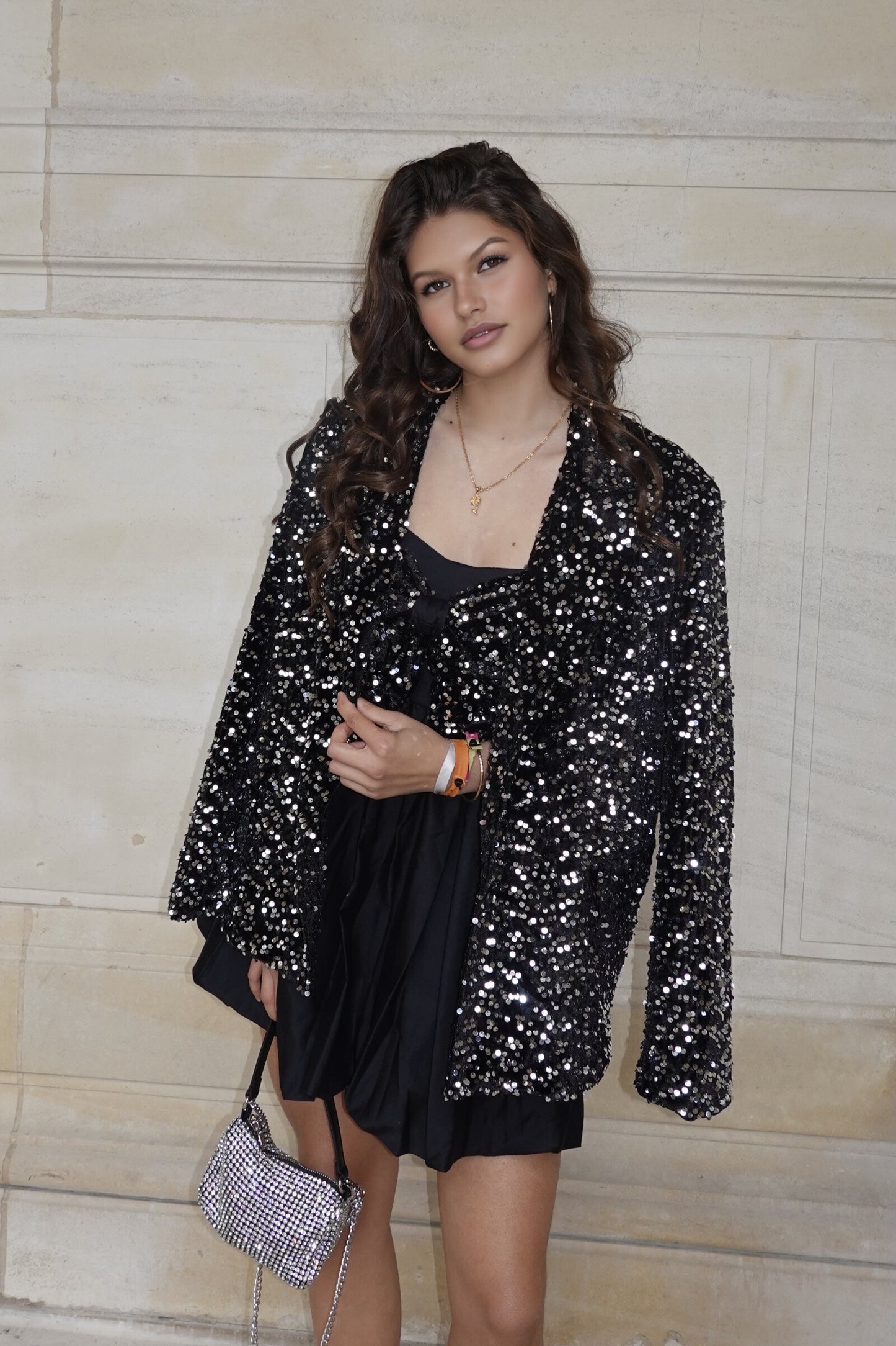 Veste blazer en velours à paillettes