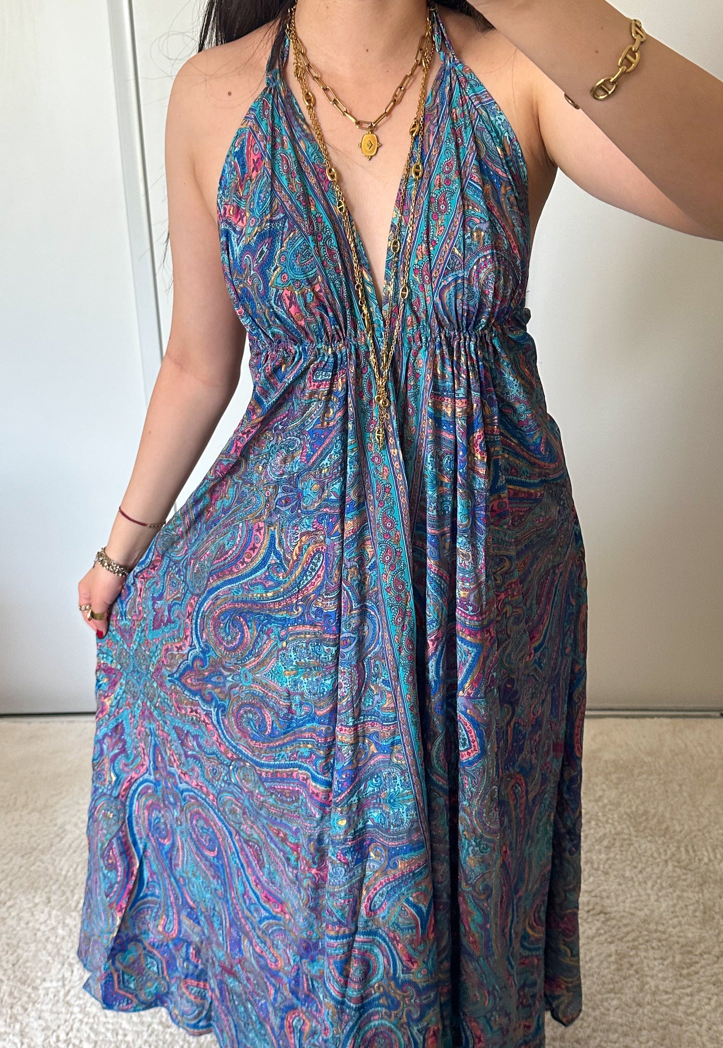 Bohemian dress - Navy/pink