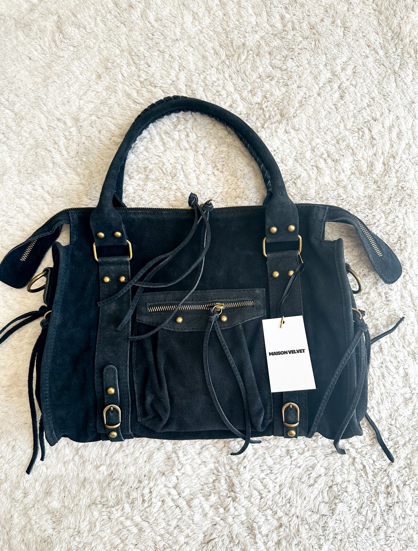 Tas L - Zwart suède leer