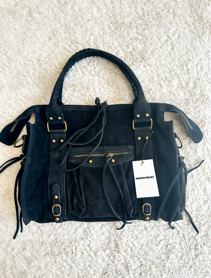 Tas L - Zwart suède leer