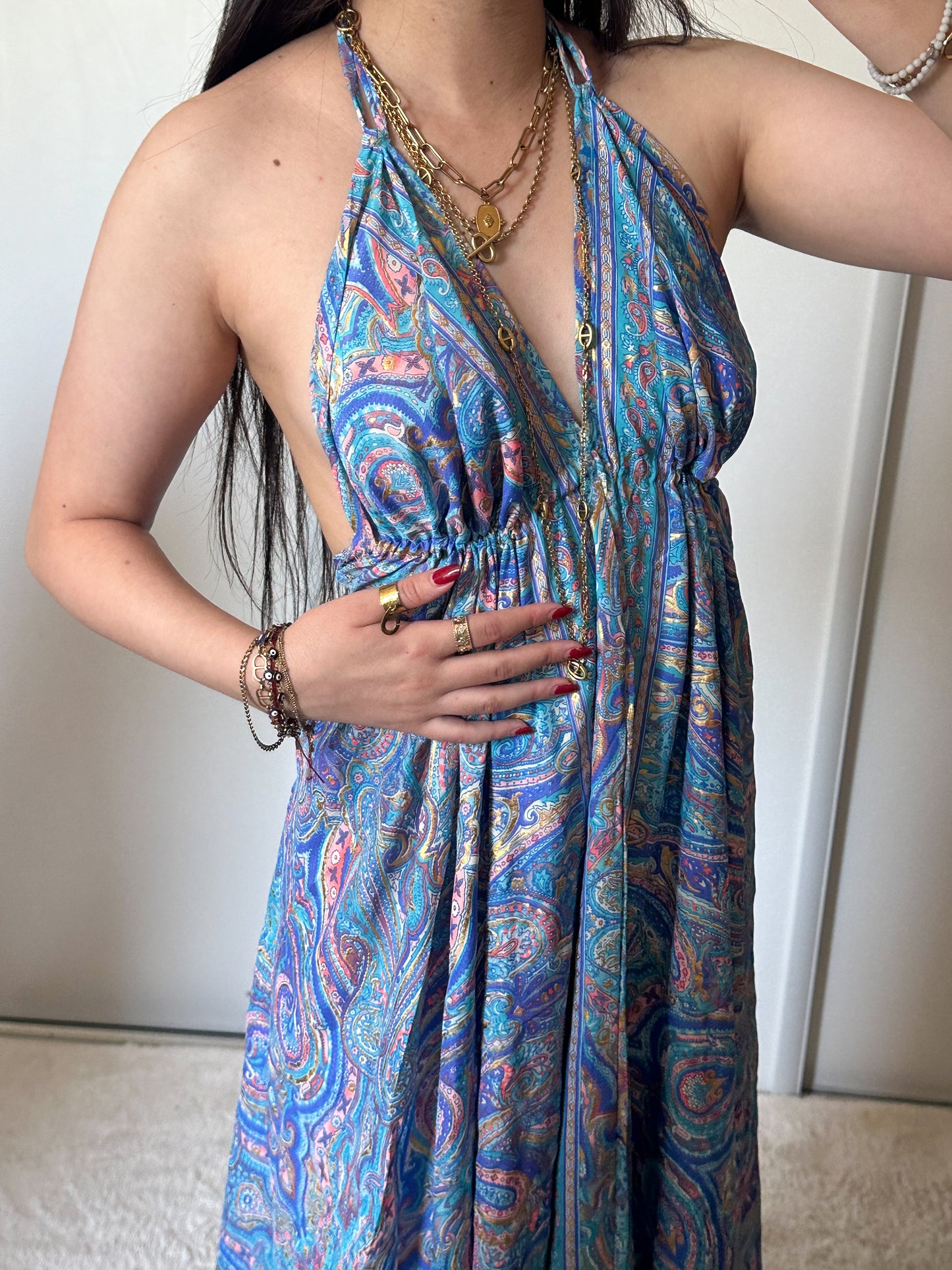 Robe bohème - bleu/ rose