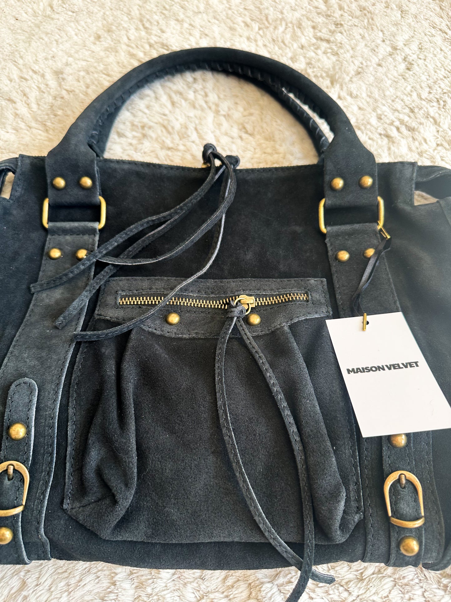 Tas L - Zwart suède leer