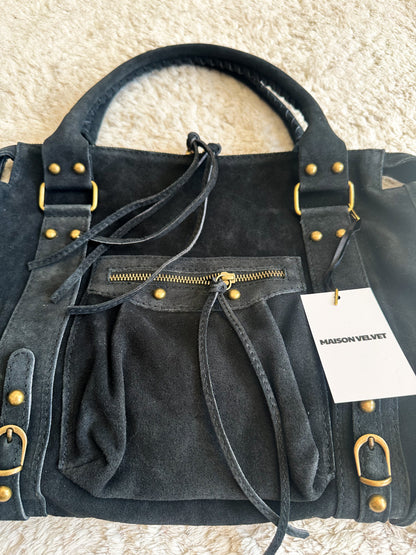 Tas L - Zwart suède leer