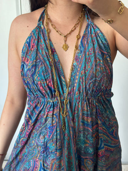 Bohemian dress - Navy/pink