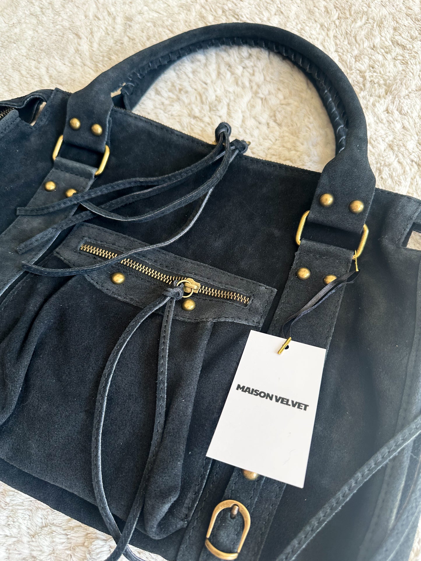 Tas L - Zwart suède leer