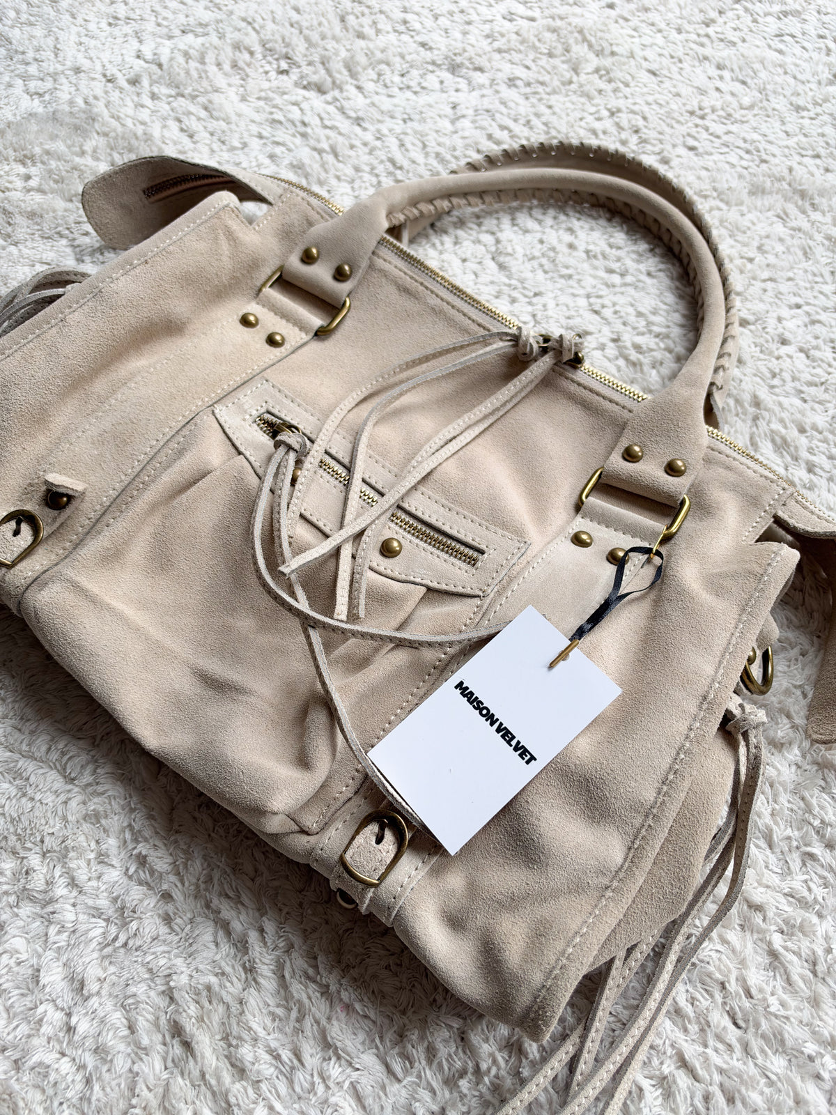 Sac City L - Taupe clair en daim