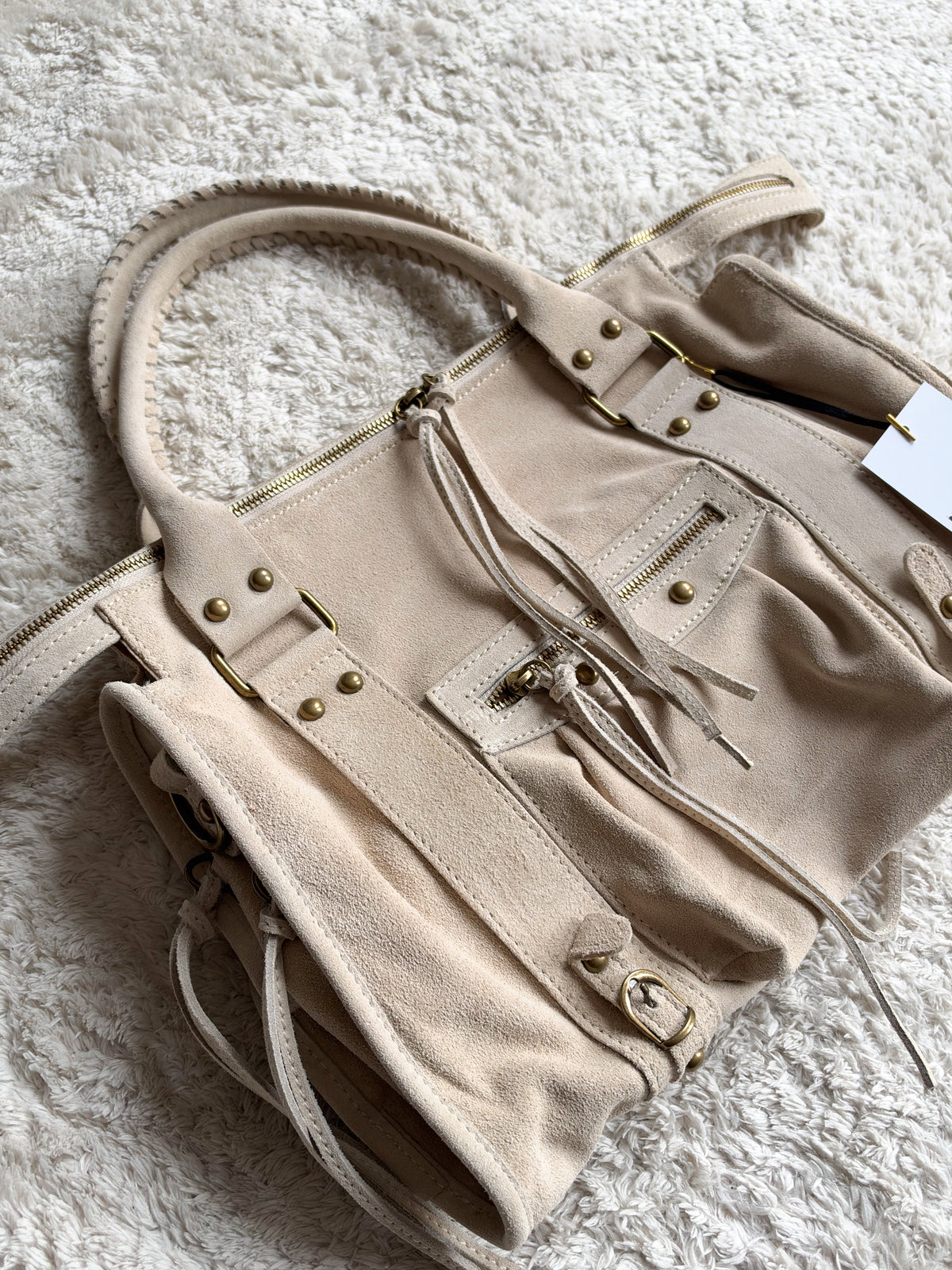 Sac City L - Taupe clair en daim