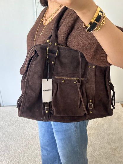 Sac City L - Marron chocolat en daim