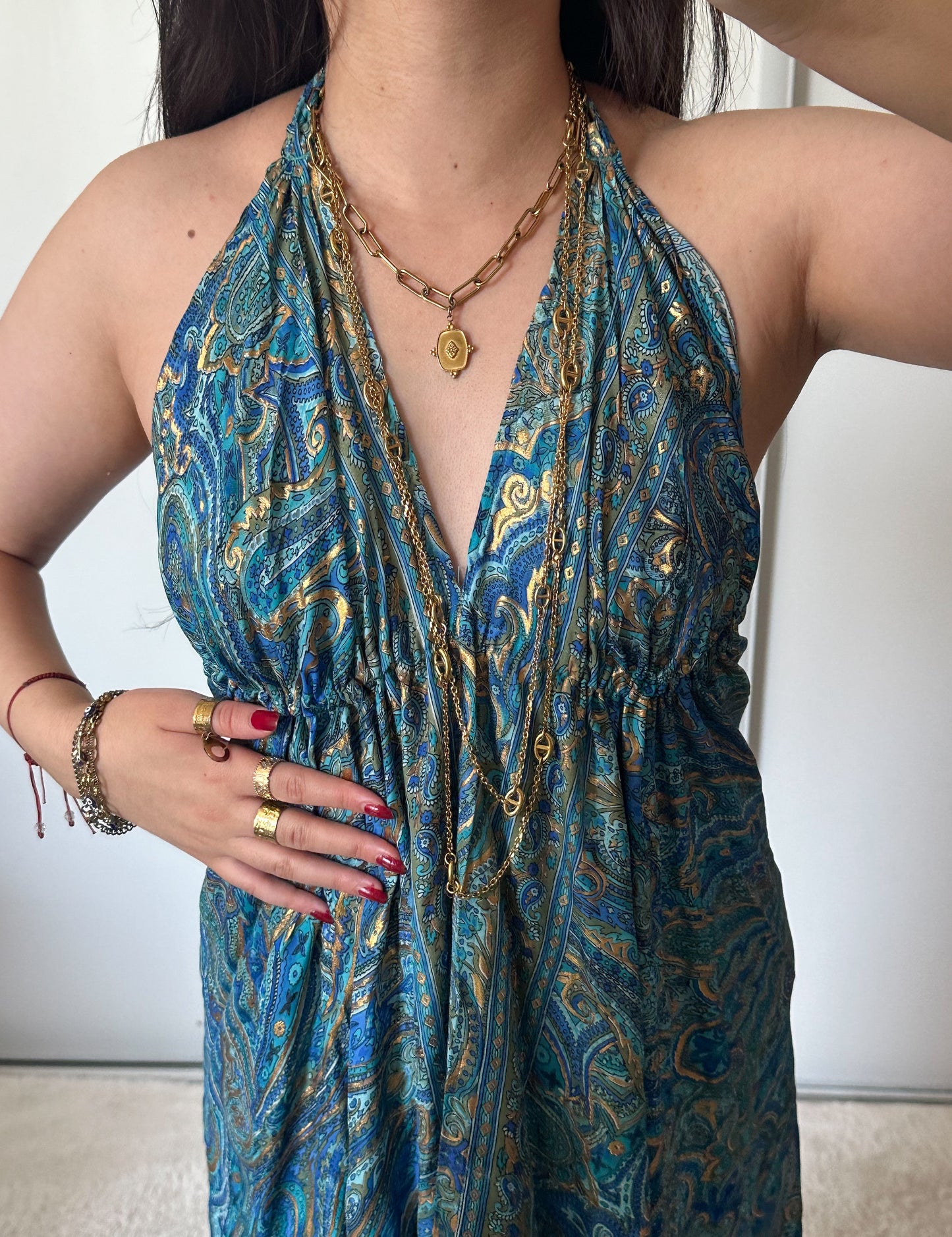 Bohemian dress - blue/gold