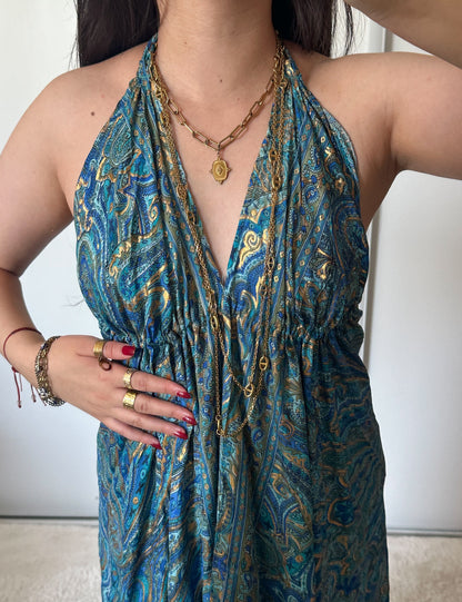 Bohemian dress - blue/gold