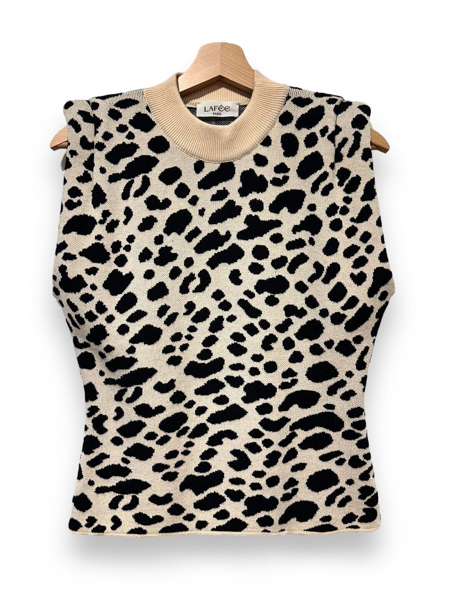 Leopard sleeveless shoulder knit sweater top