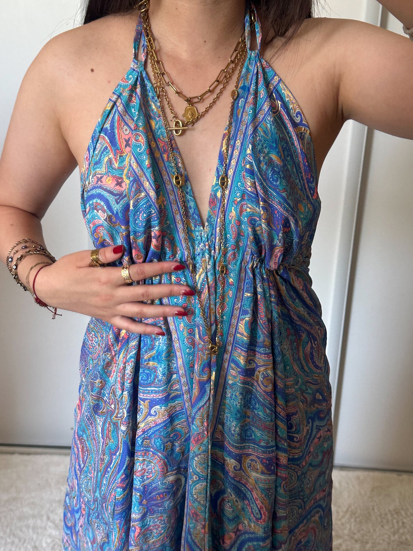 Robe bohème - bleu/ rose