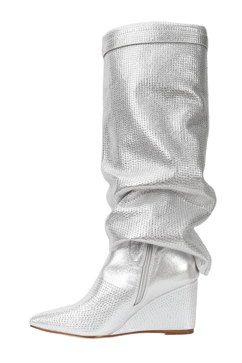 Silver Glitter Wedge Heeled Gaiters Boots