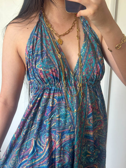Robe bohème - bleu marine / rose