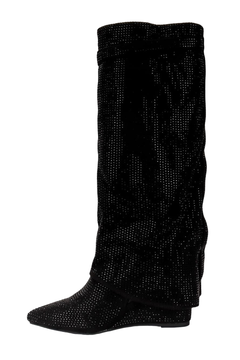 Silver Glitter Wedge Heeled Gaiters Boots