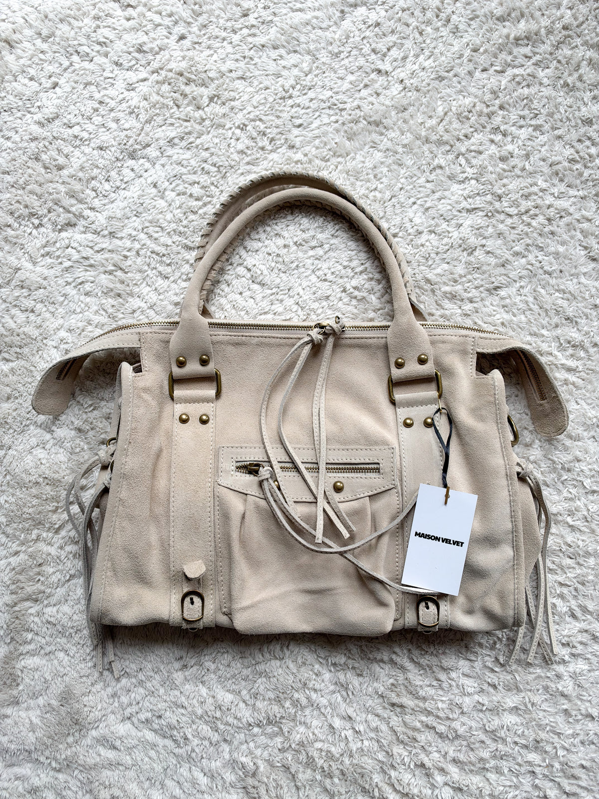 Sac City L - Taupe clair en daim