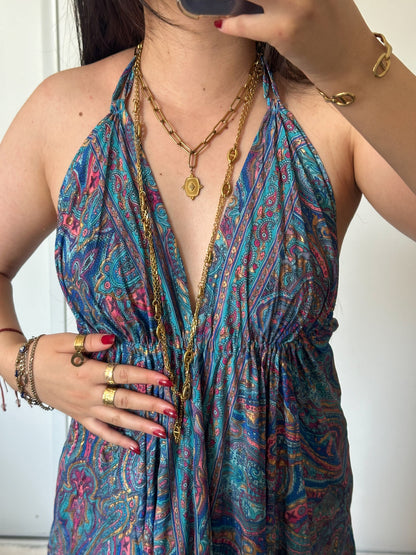 Bohemian dress - Navy/pink