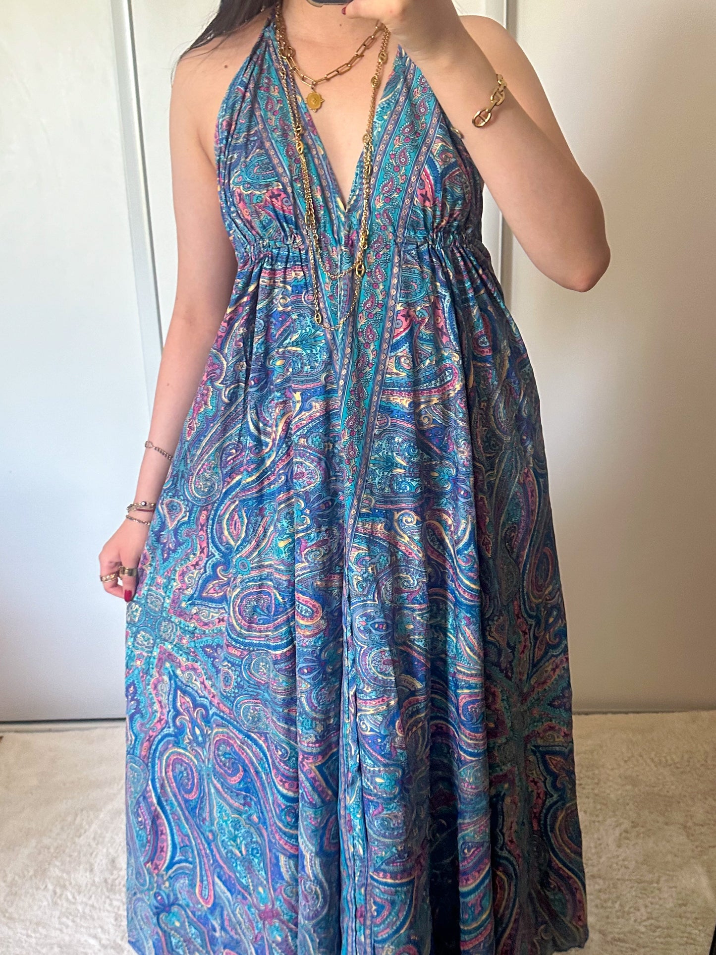 Robe bohème - bleu marine / rose