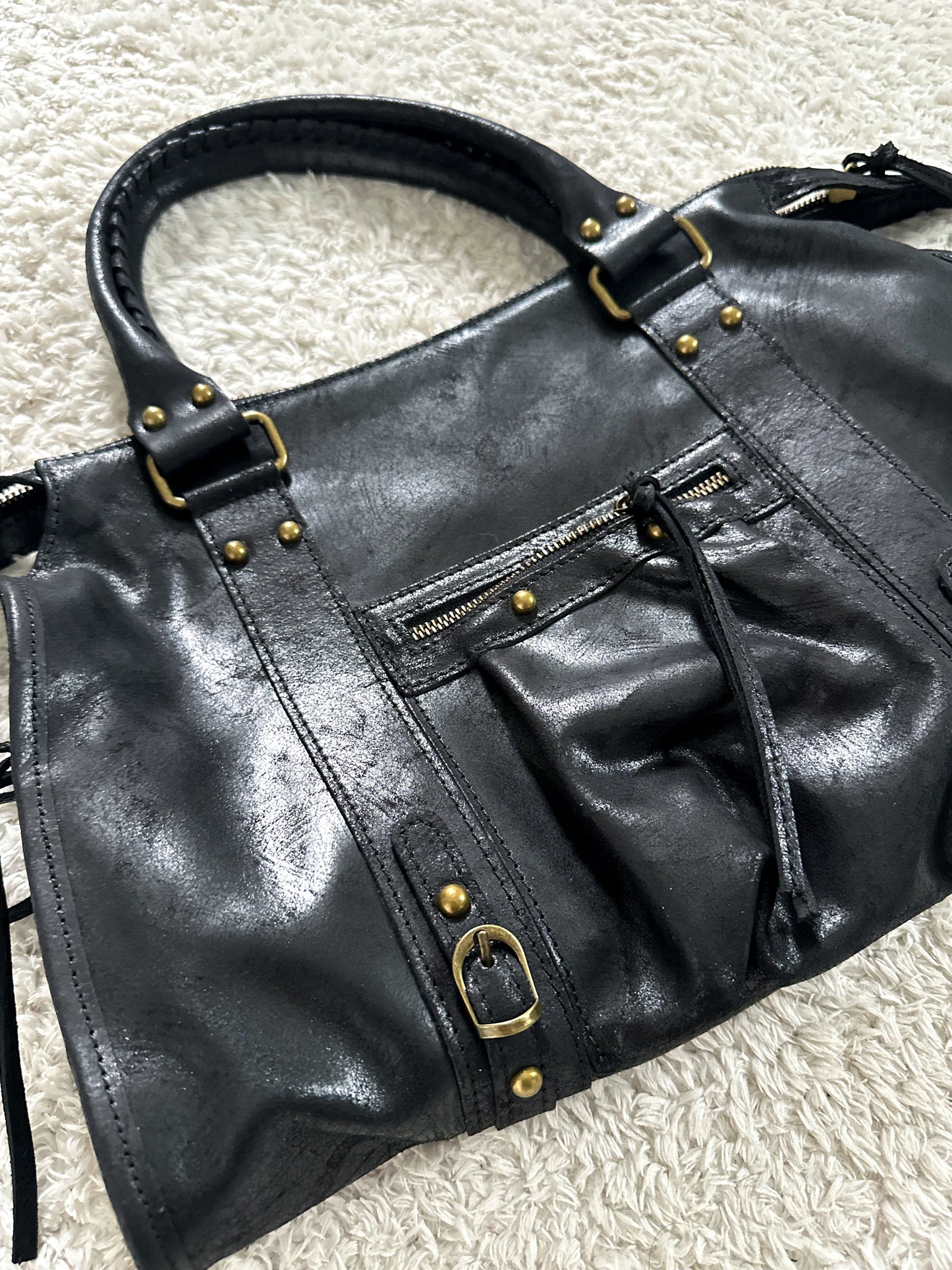 Brushed leather city bag - large