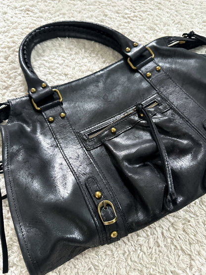 Brushed leather city bag - large